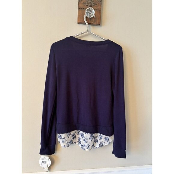 NWT Ten Sixty Sherman Girls Size XL Blue Long Sleeve Top Floral Hem Zipper Trim - Picture 3 of 5